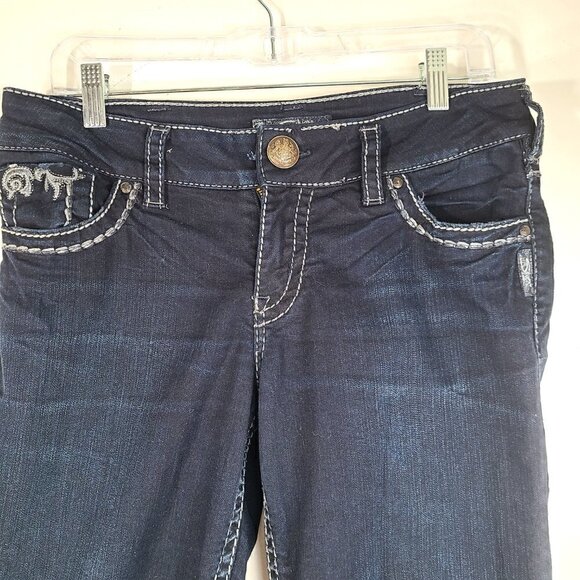 Silver Jeans Dark Indigo Wash Suki Bootcut Denim Jeans 32x25 - Picture 3 of 11